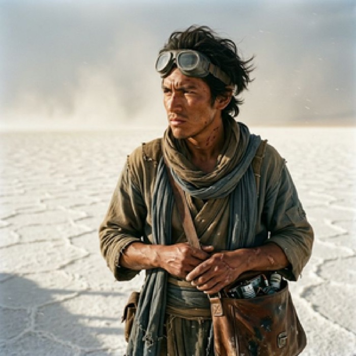 Portrait of Marek, the Aridian runner, in the salt flats